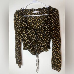 Reformation Black and Yellow Floral Blouse
